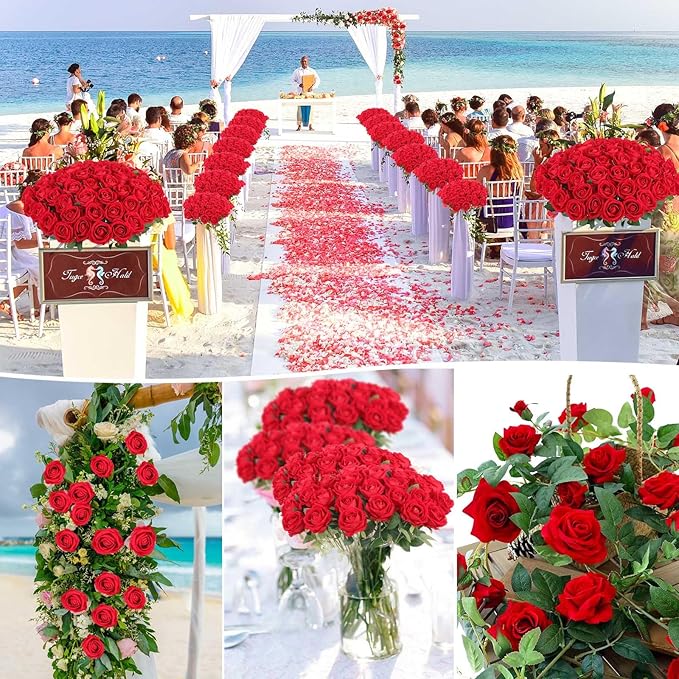 60 Pcs Artificial Roses Bulk Velvet Silk Roses Red Rose Flowers for Wedding Centerpieces Bridal Bouquet Mohter's Day Valentine's Day Christmas Home Decor (60, Red)