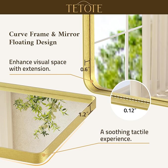 TETOTE 24 x 30 Gold Bathroom Mirror Brushed Gold Metal Framed Vanity Mirror, Tempered Glass, Wall Mounted for Bathroom, Entryway, Bedroom, Living Room(Horizontal/Vertical)