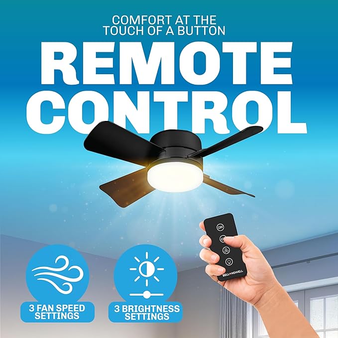 Bell+Howell Socket Breeze Socket Fan Light with Remote, Portable Small Ceiling Fans with Lights for Bedroom, Kitchen, Living Room, Ceiling Fan with Light 3500K, 1000 Lumens, Screws into E26/E27
