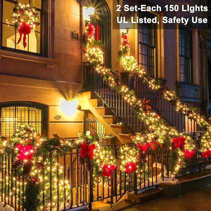 Brizled Warm White Incandescent Christmas Lights, 300 Count 69.6ft Connectable, Clear Mini String Lights for Indoor/Outdoor Decor