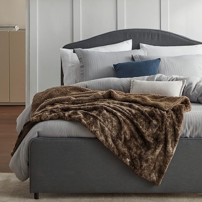 Bedsure GentleSoft Sherpa Fluffy Throw Blanket - Fleece Warm and Cozy Throw for Women Gift, Plush & Fuzzy Faux Fur Christmas Blanket for Couch, Sofa, Bed Decor, Tie Dye Design, Brown, 50x60 Inches