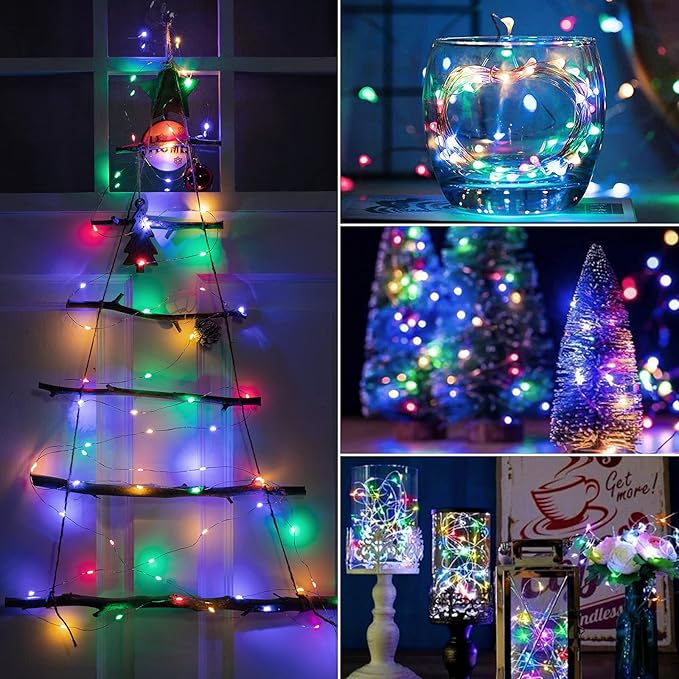Minetom Fairy Lights Battery Operated, 5 Pack 7 FT 20 LED String Lights with Timer, Waterproof Silver Wire Fairy Lights for Bedroom Christmas Home Party Wedding Decorations, Multicolor