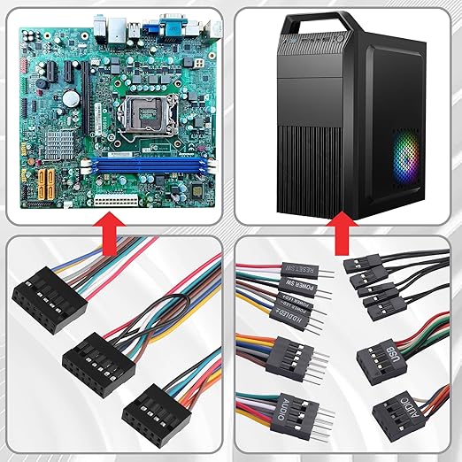 Motherboard Front Panel Adapter Kit: Power Switch/USB 2.0/Audio Connector for Business Desktop Mainboards (Qitian/Yangtian/ThinkCentre-Compatible) to Standard ATX Case