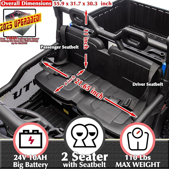sopbost 24V 10Ah 2 Seater Ride On Car with Remote Control Battery Powered Ride On Toy Electric 4x4 Kids UTV with Large Dump Bed, 4x75W Motors, Blue