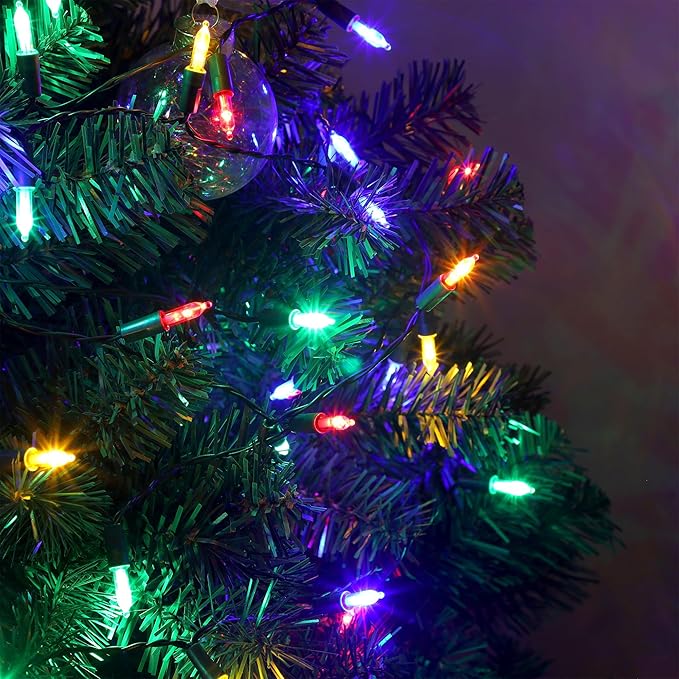 Blissun Christmas Lights, 50-Count Green Wire Light Set, Battery Operated Christmas Mini String Light with 8 Modes, 16 ft Fairy Lights for Christmas Tree Wreath Decorations (4 Pack, Multicolor)