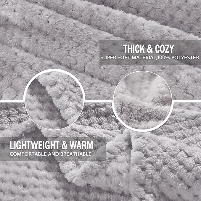 Exclusivo Mezcla Fleece Bed Blanket Twin Size, Super Soft and Warm Blankets for Couch, Sofa and Bed Waffle Textured, Cozy, Fuzzy and Lightweight (Light Grey, 60x80 inches)