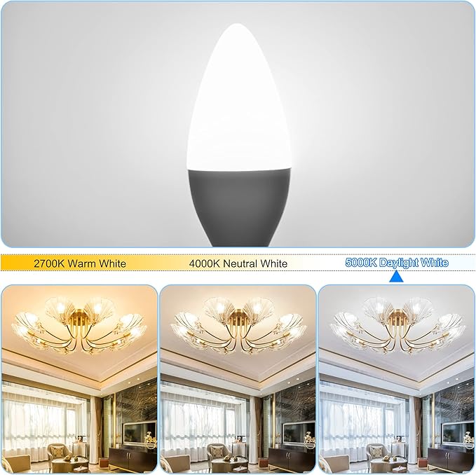 comzler 6W Candelabra LED Bulb, Small Base E12 LED Bulb 60 Watts Equivalent,Chandelier Light Bulbs Type B Light Bulb Daylight 5000K, Pack of 6, Non-Dimmable