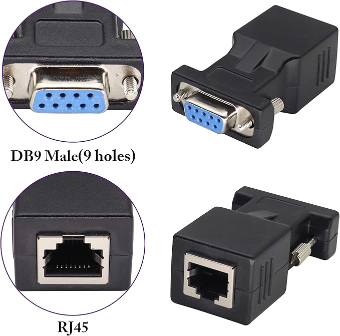 RS232 DB9 to RJ45 Converter RJ45 Female to DP9 9-Pin Serial Port RS232 Female Extender Adapter for Computer,Digital Machine Code Printer Transmission Distance Cable Adapter (2 Pack-Female)