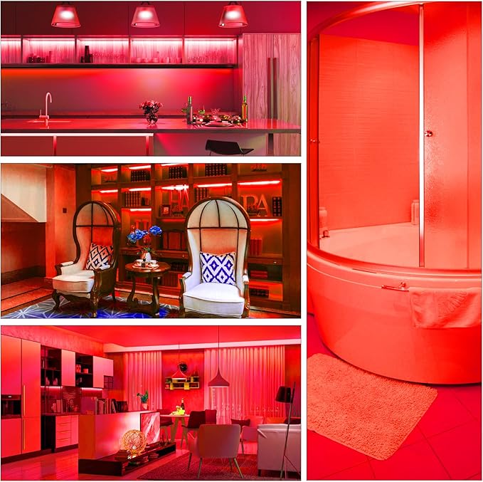 iNextStation 12V LED Light Strip IP65 Waterproof Red LED Strip Lights 16.4ft/5m Cuttable 300 SMD 2835 LED Tape Flexible Led Lights for Bedroom Outdoor Indoor Decor (Power Adapter not Included)