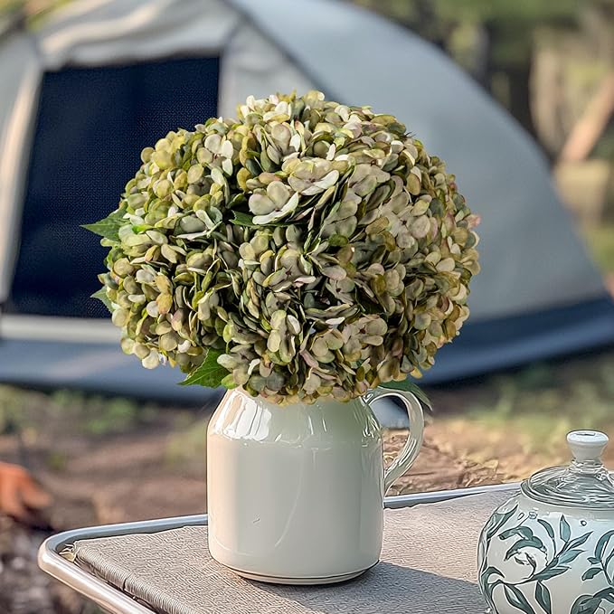 10PCS Fake Hydrangea Artificial Flowers Hydrangea Bouquet for Home Wedding Bridal Bouquet Office Party Table Centerpiece DIY Floral Decor (Autumn Green)