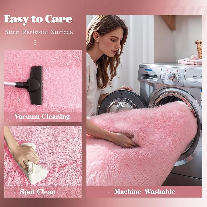 8x10 Area Rug for Living Room: Fluffy Shag Soft Washable Rugs Large Fuzzy Plush Indoor Carpet for Bedroom Nursery Playroom Kids Girls Boys Room (Pink, 8'x10')