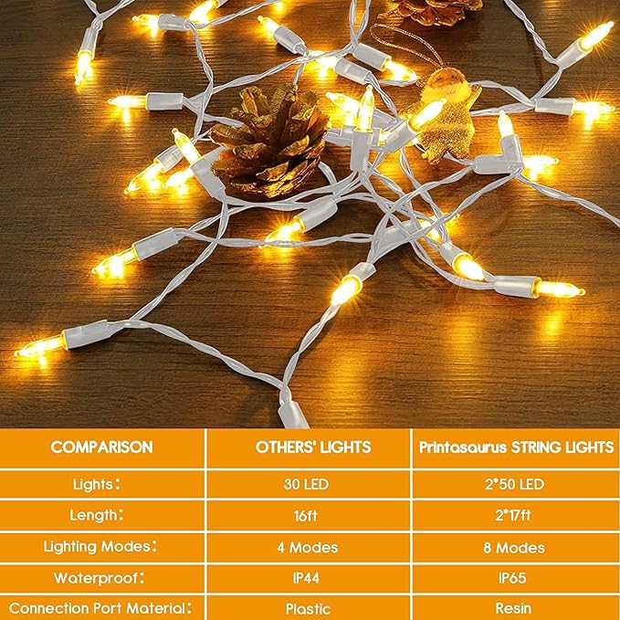 KOUQIYA Battery Operated Christmas Lights White Wire, 2 Pack17ft 50 LED Mini String Light with Auto-Timer 8 Modes Waterproof Tree Lights (Warm White)