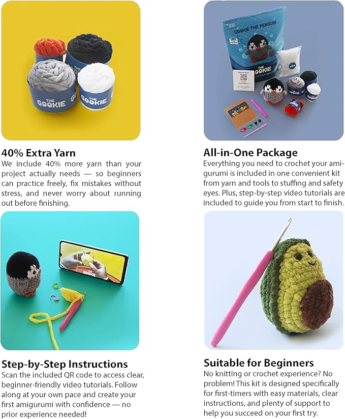 THE GOOKIE Amigurumi Crochet Kit for Beginners – DIY Crochet Kit with Yarn, Hook, Eyes & Stuffing – Easy Starter Set with Video Tutorials – Cute Plush Toy Craft Gift for Kids, Teens & Adults (Lion)