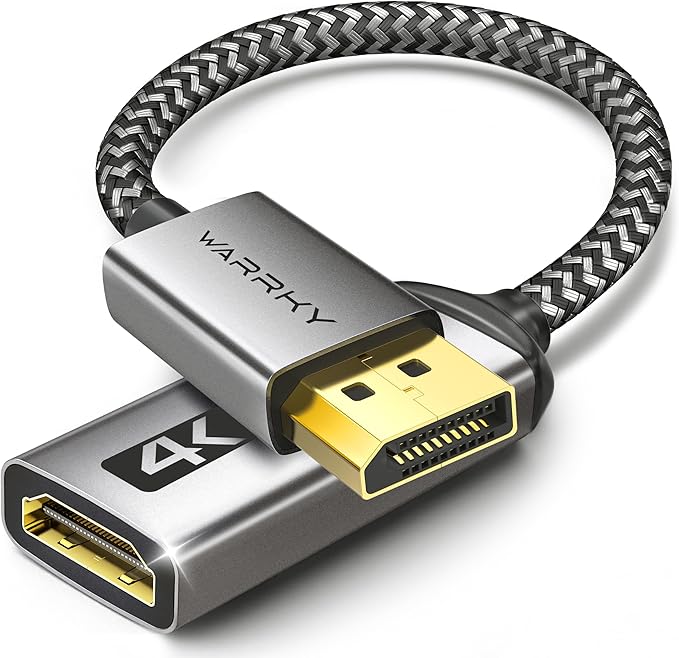 Warrky 4K DisplayPort to HDMI Adapter, Uni-Directional [Metal Case, Gold-Plated Pins] Display Port Source to HDMI Monitor Converter 1080P@120Hz Compatible for HP, AMD, NVIDIA. Male to Female