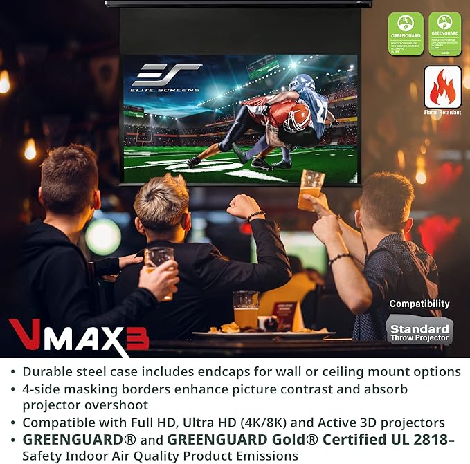 Elite Screens VMAX 3, 150-INCH 16:9, Projector Screen Retractable Motorized Drop Down Movie Gaming Entertainment, VMAX150UWH3