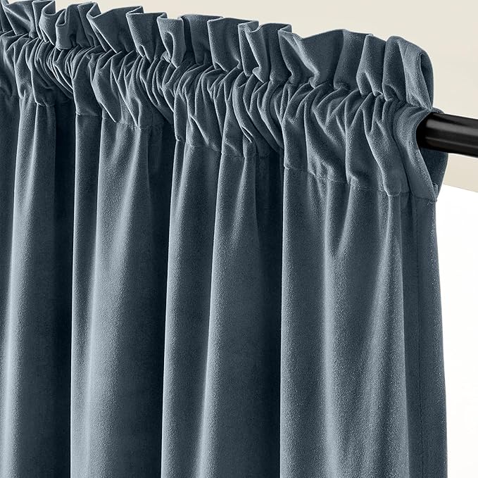Lazzzy Velvet Blackout Curtains Thermal Insulated Room Window Drapes Super Soft Luxury Curtains for Living Room Bedroom Rod Pocket 2 Panels, Dark Slate, 52" W x 90" L