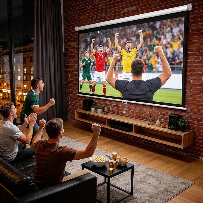 100 Inch Projection Screen Outdoor Indoor 16:10 HD Foldable Manual Pull Down Projector Screen for Movie Home Backyard Theater Cinema Office Video Game, White