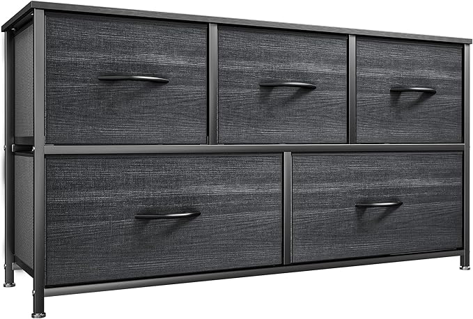 YITAHOME Dresser with 5 Drawers - Fabric Storage Tower, Organizer Unit for Bedroom, Living Room, Closets - Sturdy Steel Frame, Wooden Top