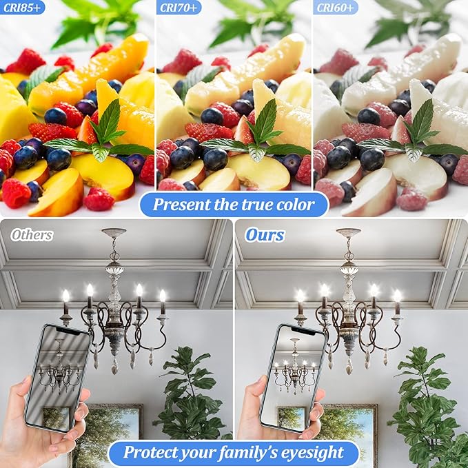Brightever Candelabra 40W Equivalent LED Light Bulbs, 4W Candle Light Bulbs with Small E12 Base, Daylight White 5000K Ceiling Fan Lightbulbs, Type B Bulb for Wall Sconces, Non-Dimmable, Pack of 6