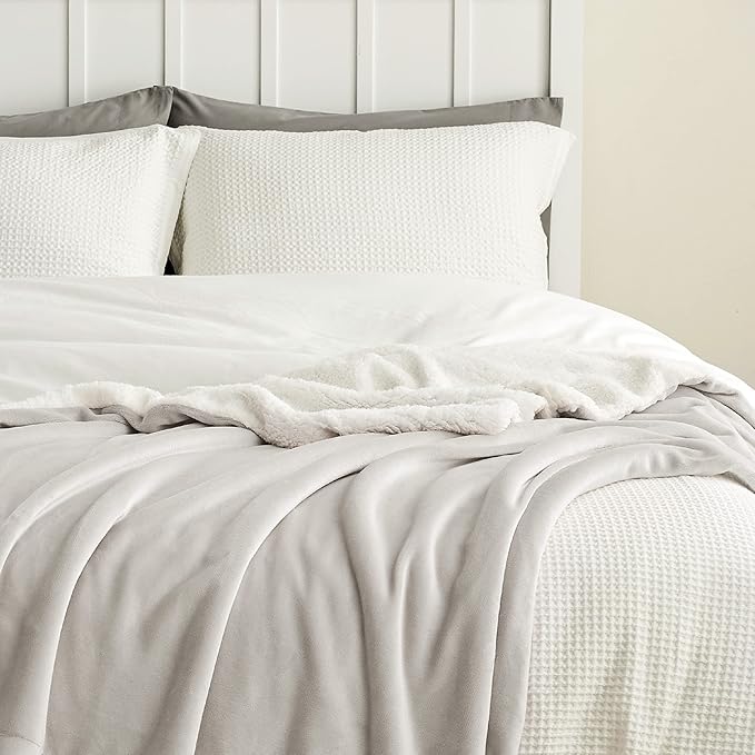 Bedsure GentleSoft Sherpa Fleece Blankets King Size for Bed - Thick and Warm Throw for Women and Men, Soft Fuzzy Plush King Blanket for Winter, Linen, 108x90 Inches