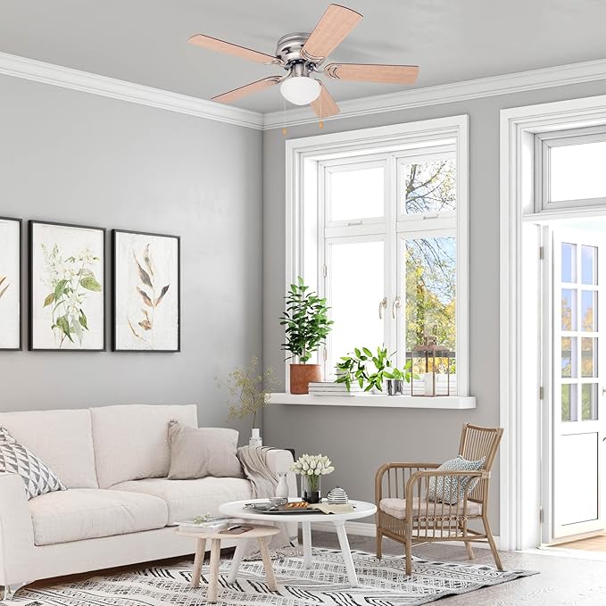 Prominence Home Alvina, 42 Inch Traditional Flush Mount Indoor LED Ceiling Fan with Light, Pull Chain, Dual Finish Blades, Reversible Motor - 80029-01 (Brushed Nickel)