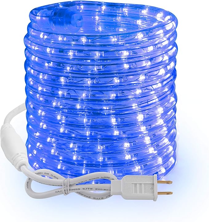 Brizled Blue Rope Lights, 18ft 216 LED Rope Lights Waterproof, 120V ETL Listed Plugin Blue Light Connectable with Clear PVC Tube, Indoor/Outdoor Christmas Lighting for Backyard Garden Patio Christmas