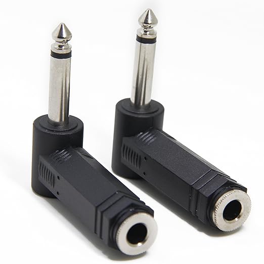Ancable 2-Pack 1/4 Inch Right Angle TS Male to 1/4 Inch TS Female Adapter, 6.35mm 1/4" Mono Connector for Bottom Plug Guitar/V-Shape Guitar/Front Facing Jack Guitar