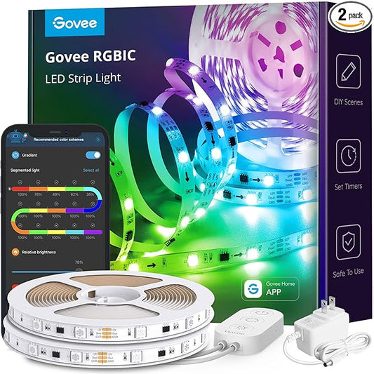 Govee 32.8ft LED Strip Lights RGBIC App Control, Smart LED Strips with Segmented Color Control Intelligent Color Picking, Music Sync LED Lights for Bedroom, Kitchen, Party, Home Decor (2x16.4ft)