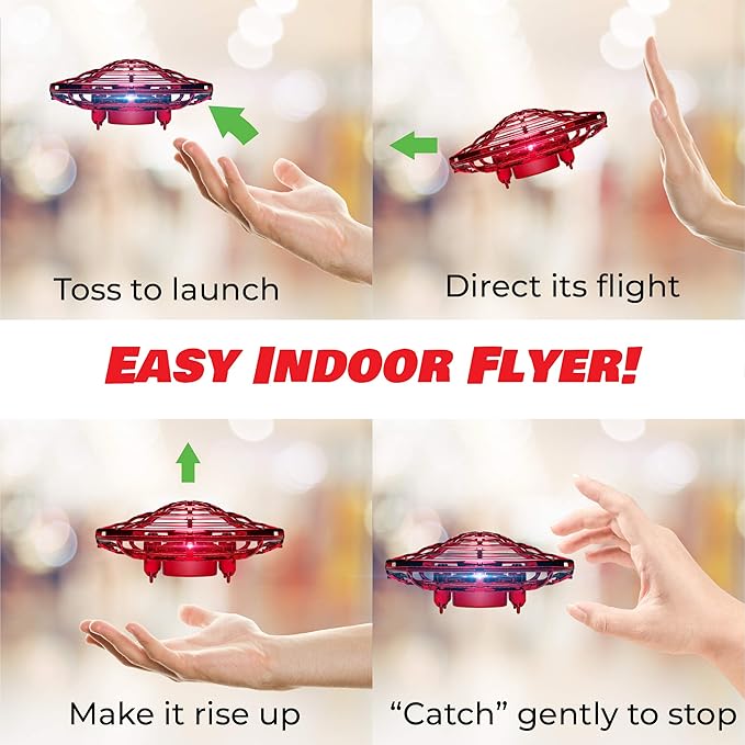 Force1 Scoot Duo Hand Operated Drone for Kids or Adults - 2pk Hands Free Motion Sensor Mini Drones, Easy Indoor Flying Ball Small UFO Toys for Boys and Girls (Red and Blue)