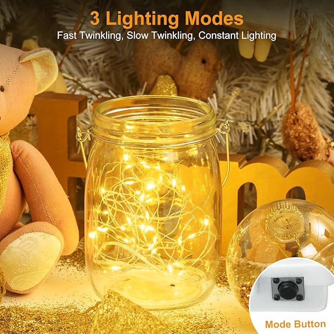 btfarm 20 Pack Fairy Lights Battery Operated, 3 Modes 7ft 20 Led Twinkle Lights, Mini Bulk String Lights Waterproof Silver Wire for Mason Jars Christmas Wedding Vases Centerpiece Decor, Warm White