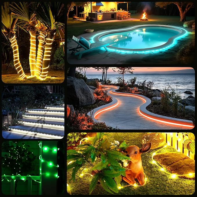 Minetom Color Changing Rope Lights Outdoor, 33FT 100 LED String Lights with Plug & Remote, Waterproof Christmas Light Outdoor Decoration, Twinkle Rope Light for Outside Indoor Bedroom,16 Colors
