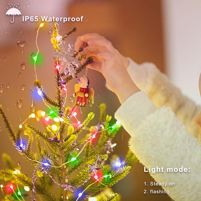 Christmas Multicolor Fairy Lights Battery Operated 6 Pack 16.4Ft 50 LEDs Silver Copper Wire Twinkle Lights for Halloween Bedroom Indoor Outdoor Wedding Dorm Parties Holiday Yard Decorations