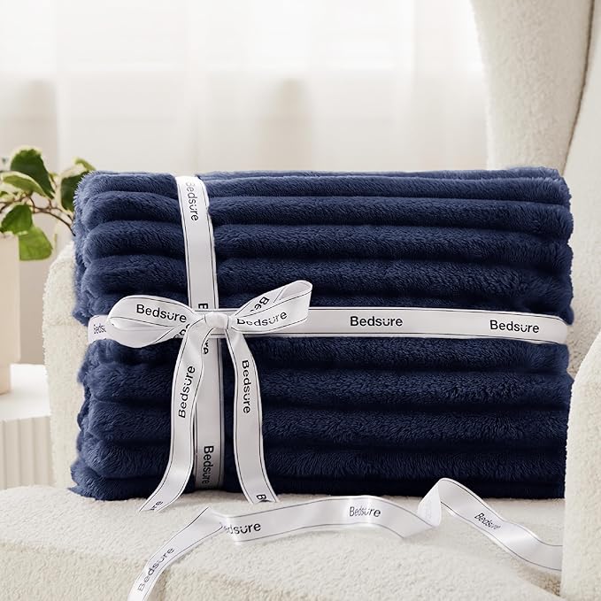 Bedsure GentleSoft Blue Fleece Blanket for Couch - Cozy Soft Blankets for Women, Cute Small Throws for Girls, 90x90 Inches