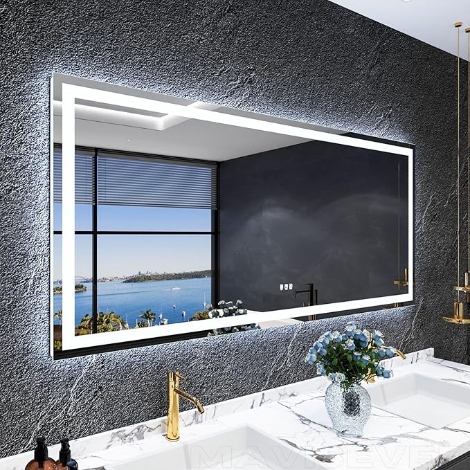 LED Bathroom Mirror 72"x 32",Front Lit and Backlit Bathroom Mirror with Lights,Stepless Dimmable,Anti-Fog, Shatter-Proof, Memory, 3 Colors Lighted Vanity Mirror (Horizontal/Vertical)
