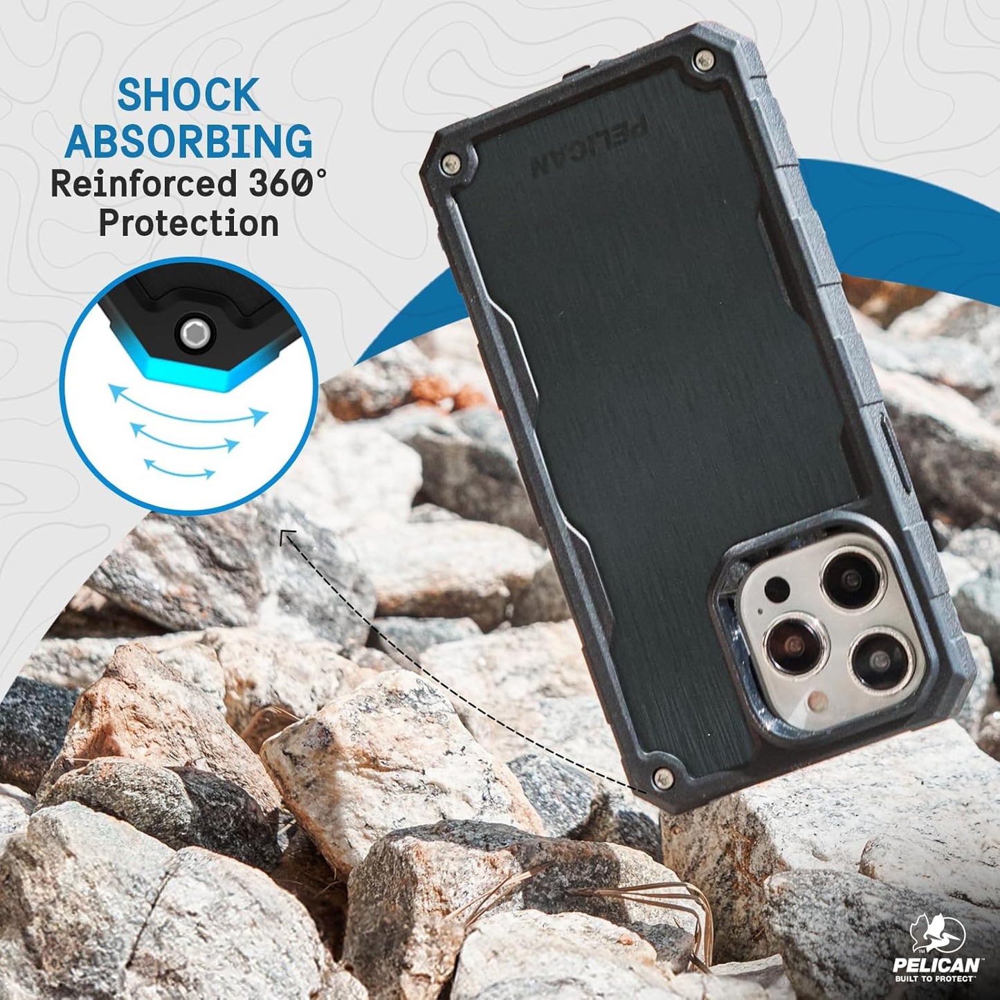 Pelican Shield Brushed Aluminum iPhone 15 Pro Case 6.1", Compatible with MagSafe, 21ft Military Grade Protection, Black