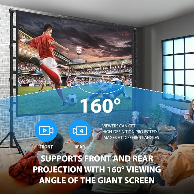 200 Inch Projector Screen with Stand: VOOPVOR 16ft Portable Large Projection Screen and Stand Outdoor - Front/Rear Movie Screen Indoor 16:9 4K HD - Wrinkle-Free & Carry Bag for Backyard Cinema
