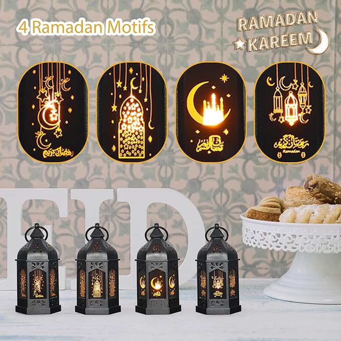 LLQ Ramadan Lanterns (5-12pcs) - Mini Lanterns Decorative Lights - Ramadan Gifts & Table Centerpiece, Eid Mubarak Decorations, Black