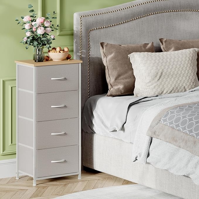 Somdot Dresser for Bedroom with 4 Drawers, Storage Organizer Chest of Drawers with Removable Fabric Bins for Closet Bedside Living Room Laundry Entryway Hallway, Ash Grey