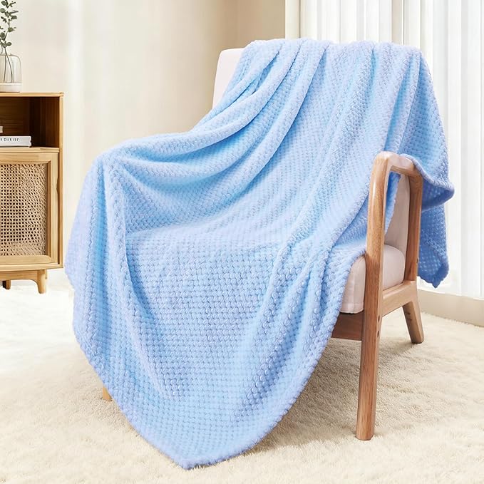 Exclusivo Mezcla Fleece Throw Blanket Extra Large, Super Soft and Warm Blankets for Couch, Sofa and Bed Waffle Textured, Cozy, Fuzzy and Lightweight (Light Blue, 50x70 Inches)