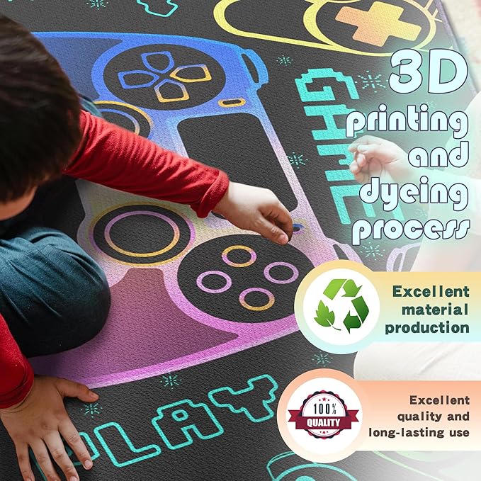 Play Gaming Rug for Bedroom Gamer Mat Gamepad for Boys Room 59"x39" for Playroom Decor Washable