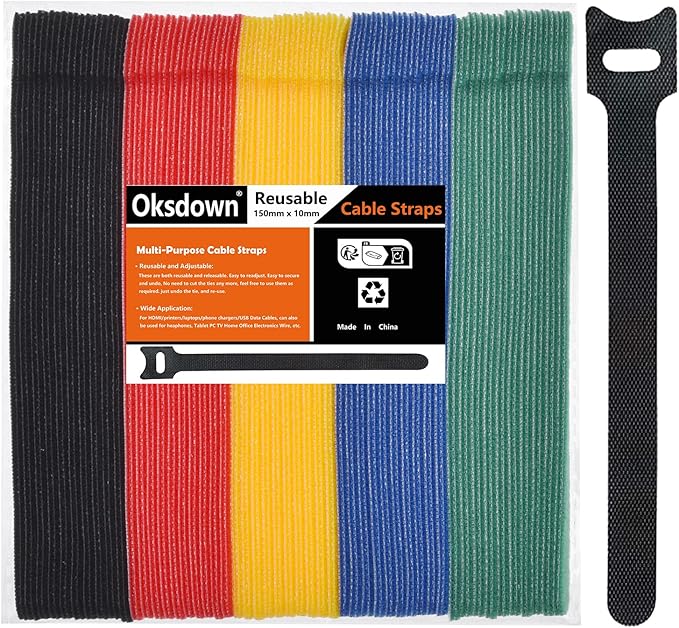 100 Pack 5 Color Reusable Cable Ties Multi Color Releasable Cable Straps Adjustable Hook and Loop Colorful Cable Wire Tidy for PC Cable Management