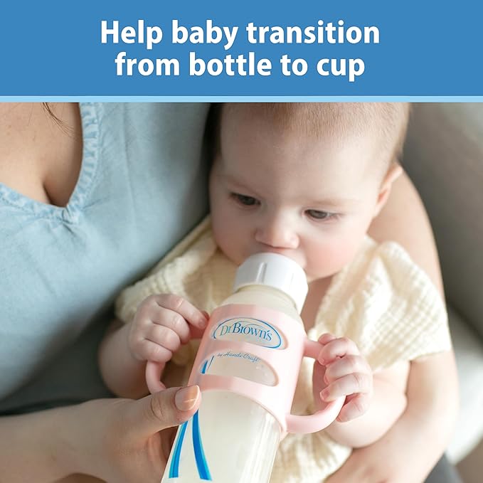 Dr. Brown's Narrow Baby Bottle Handles, 100% Silicone, Easy Grip Removable Handles for Bottle to Sippy Cup Transition, Green, 4m+