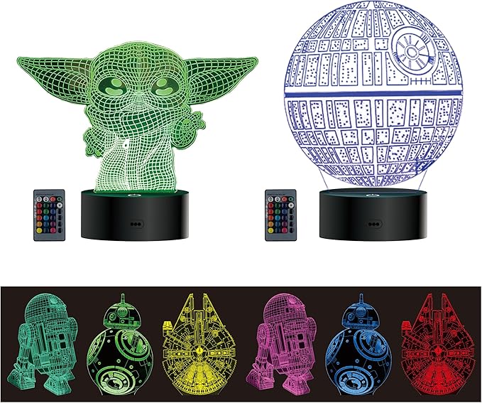 MOSSOM 2 Bases 5 Patterns Star Wars Gifts 3D Illusion Lamp - Star Wars Toys LED Night Light for Kids Room Decor, 7 Color Change, Cool Gifts for Men, Women, Boys, Girls