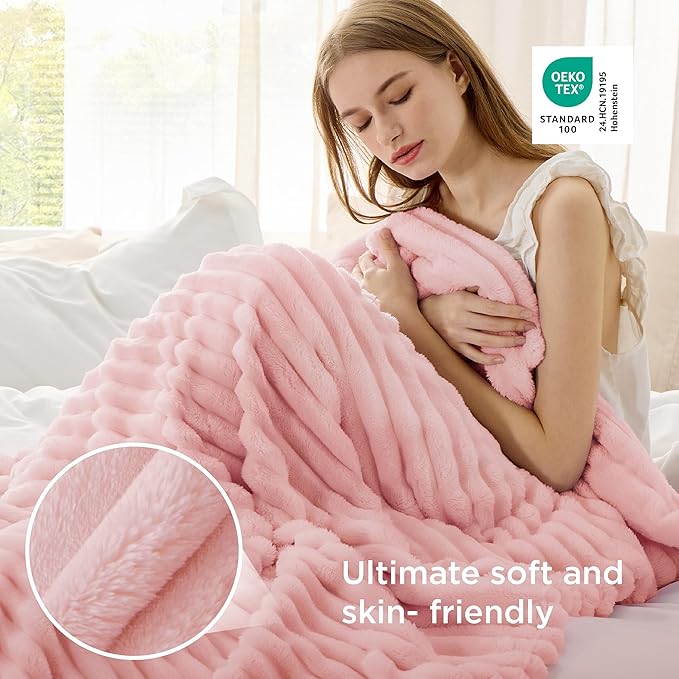 Bedsure GentleSoft Coral Pink Fleece Throw Blanket for Couch - Super Soft Cozy Blankets for Women, Cute Small Blanket for Girls, 50x60 Inches