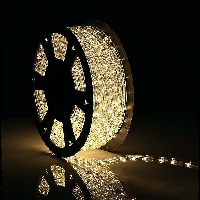 100Ft Warm White LED Rope Lights, 110v Waterproof Indoor/Outdoor String Lights, Cuttable, 1080 LEDs Rope Lights for Outside, Garden, Patio, Deck, Halloween and Christmas Decorations