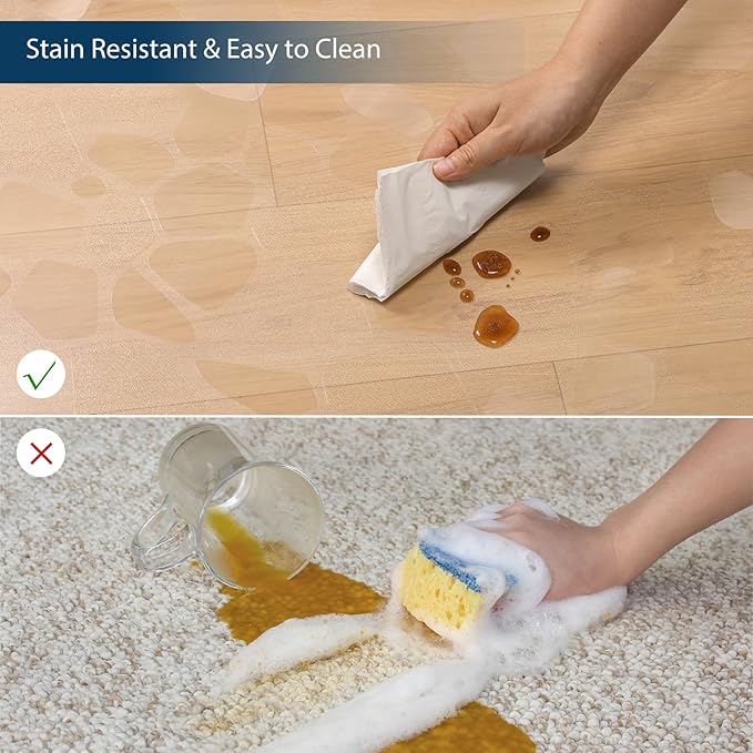 Clear Area Mat for Hard Floors, 4'×6' No Slip Vinyl Floor Mats for Under Dining Table, Pebble Patterned Waterproof Rug Protector for High Traffic Areas, Pet, Splat Mat
