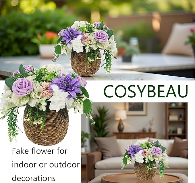 Artificial Fake Flowers 27pcs Roses, Mixed White & Purple Faux Flower for DIY Wedding Bouquet Bridal Shower Centerpieces Floral Arrangements Party Table Home Decorations