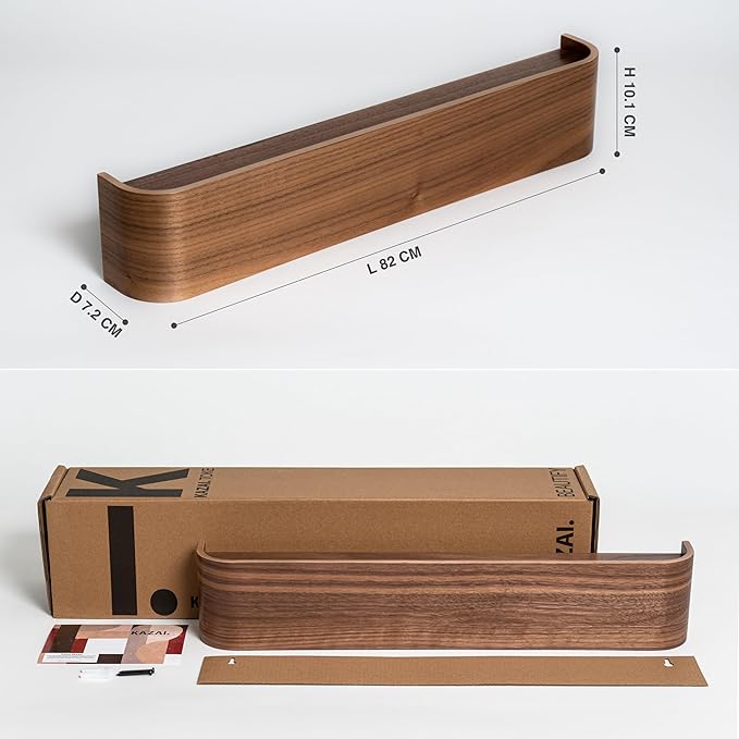 Kazai. Wall-Mounted Coat Rack 'Toke' - Modern Design with Hidden Wall Hooks - Solid Wood Veneer Panel Coat Hanger - Walnut
