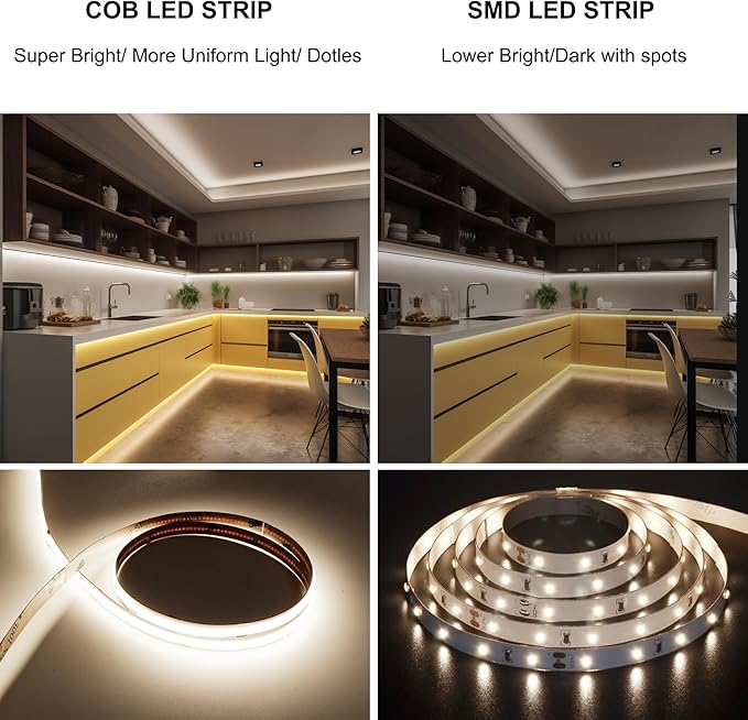 COB LED Strip Light with Remote, Dimmable 16.4FT/5M Flexible High Density LED Light,4000K Natural White 2400LEDs Super Bright LED Light Strip CRI 90+ for Bedroom,Kitchen,DIY Home Decoration