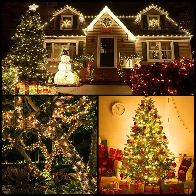 328FT 1000LEDs Christmas Lights Outdoor Indoor 8 Modes for Christmas Tree Party Decoration, 100% UL Listed (Warm White)